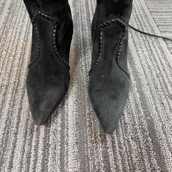 Gianni Bini black Whipstitch Lace Up mid calf Suede Boots - Picture 8 of 12